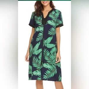 Ekouaer Floral Housecoat Women’s  Zipper Front Duster Robe Short Sleeve, NWT, L